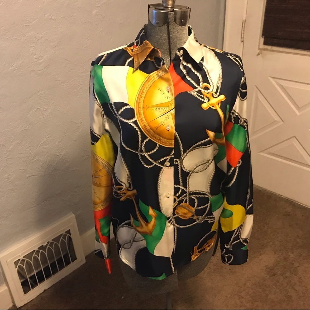 Lauren Ralph Lauren rare vintage silk nautical shirt size S